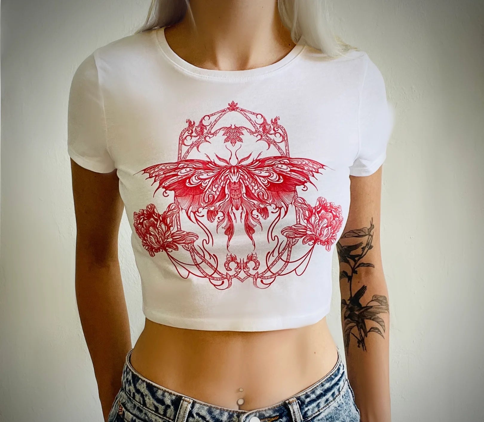Red Moth Crop Top